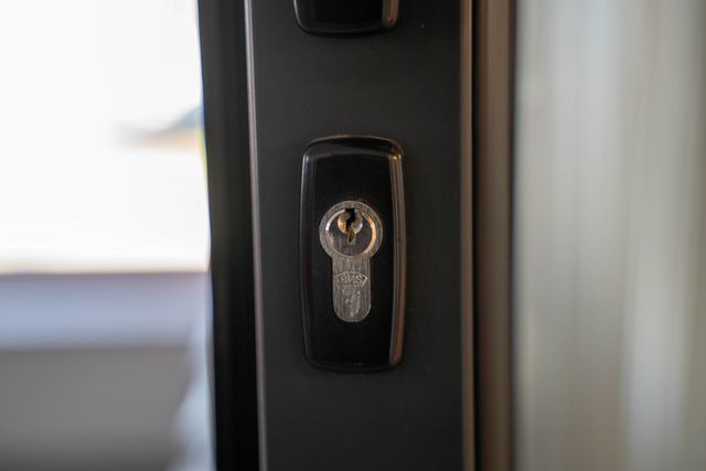 a steel keyhole on a door